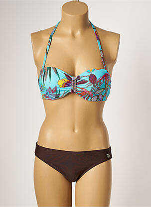 Costum de baie din două piese elasticitate top sutien push-up albastru PLATJA femeie