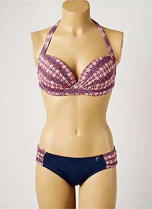 Costum de baie din două piese elasticitate top triunghiuri violet LPB femeie