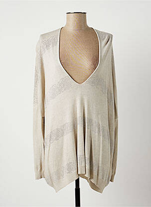 Pulover finisaj cu mansete elastice mâneci lungi bej LAUREN VIDAL femme