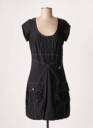 Rochie midi țesătură crep mâneci scurte negru LAUREN VIDAL femeie