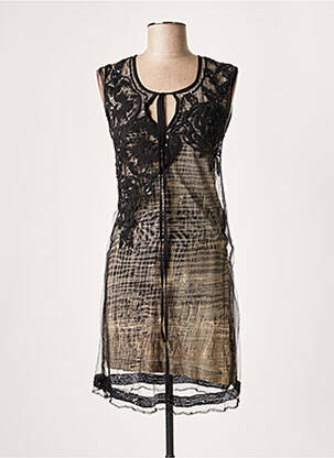 Rochie midi imprimeu fantezie mâneci scurte negru LAUREN VIDAL femeie