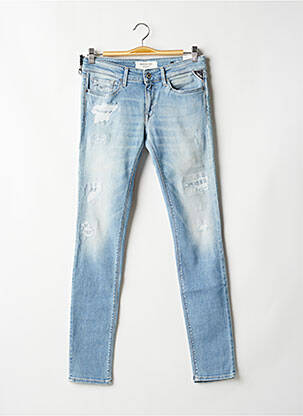 Blugi skinny efect uzat decolorat talie joasă albastru REPLAY femeie