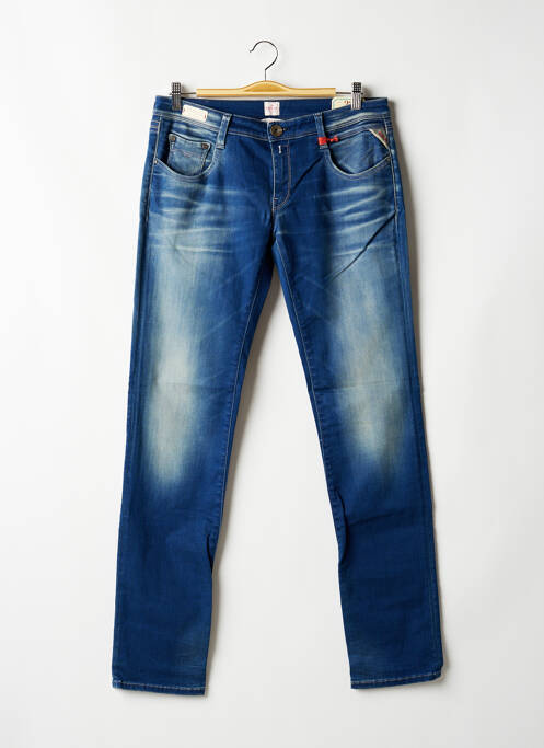 Blugi cu croială slim broderie cu nituri talie joasă albastru REPLAY femme