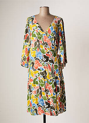 Rochie midi imprimeu floral mâneci 3/4 galben SKUNKFUNK femeie