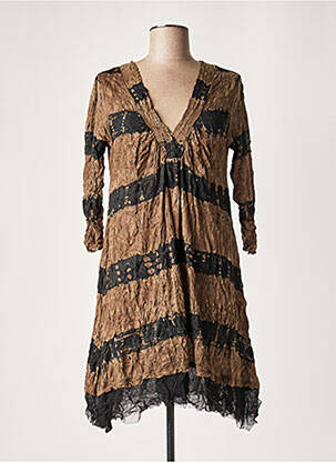 Rochie midi mâneci 3/4 mâneci 3/4 maro LAUREN VIDAL femeie