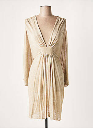 Rochie midi guler în v mâneci 3/4 bej LAUREN VIDAL femme