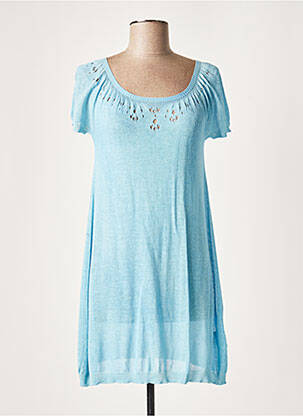 Rochie pulover guler rotund mâneci scurte albastru LAUREN VIDAL femeie