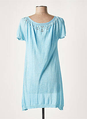 Rochie pulover guler rotund mâneci scurte albastru LAUREN VIDAL femeie