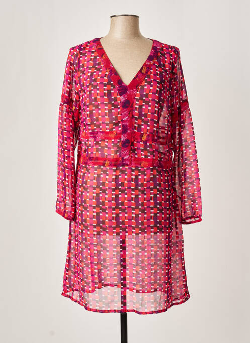 Rochie midi imprimeu fantezie mâneci lungi roz LA FIANCEE DU MEKONG femme