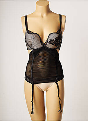Corset/jartieră efect material satinat negru VALEGE femeie
