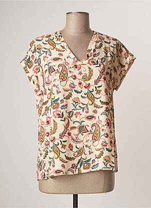 Tricou guler în v mâneci scurte bej LE PETIT BAIGNEUR femeie