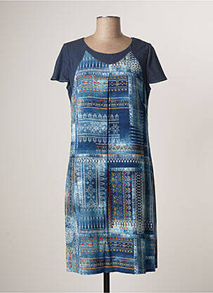 Rochie midi imprimeu fantezie mâneci scurte albastru FRANCE RIVOIRE femeie