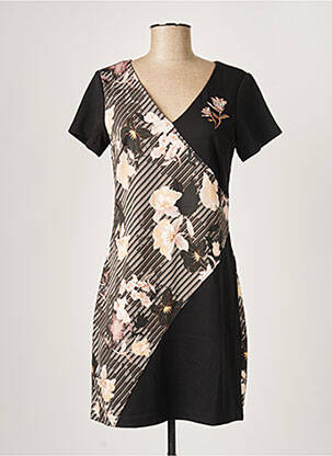 Rochie midi imprimeu floral mâneci scurte negru PAUL BRIAL femeie