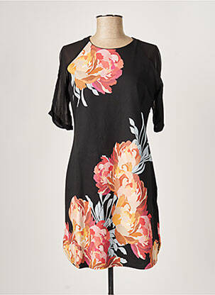 Rochie midi imprimeu floral mâneci scurte negru PAUL BRIAL femeie