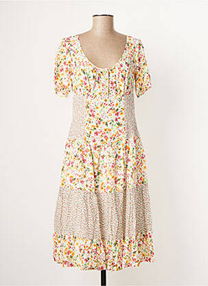 Rochie midi imprimeu floral mâneci scurte alb PAUL BRIAL femeie