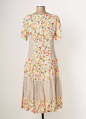 Rochie midi imprimeu floral mâneci scurte alb PAUL BRIAL femeie