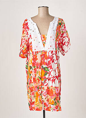Rochie midi imprimeu floral mâneci scurte portocalie G!OZE femeie