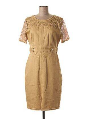 Rochie midi închidere cu fermoar la spate mâneci scurte bej FUEGO WOMAN femeie