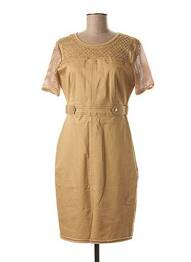 Rochie midi închidere cu fermoar la spate mâneci scurte bej FUEGO WOMAN femme
