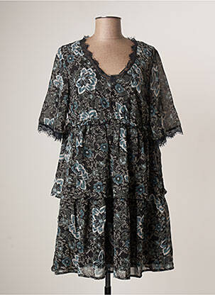 Rochie scurtă croială evazată mâneci scurte negru BLANCHEPORTE femeie