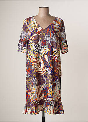 Rochie midi imprimeu fantezie mâneci scurte violet BLANCHEPORTE femeie
