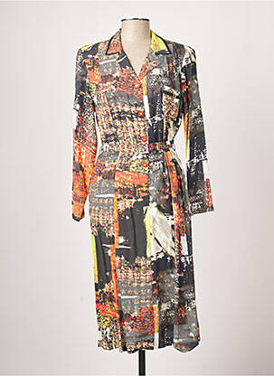 Rochie midi imprimeu fantezie mâneci lungi negru GUY DUBOUIS femme