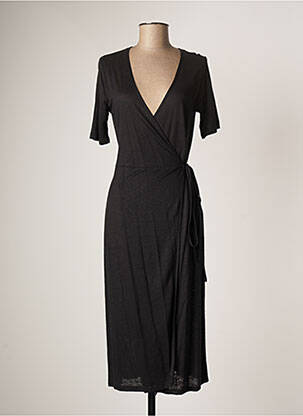 Rochie midi mâneci scurte mâneci scurte negru MAJESTIC FILATURES femeie