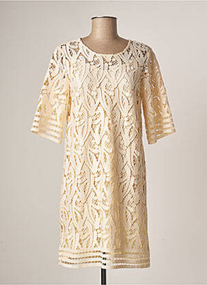 Rochie midi mâneci 3/4 mâneci 3/4 bej SUNCOO femeie
