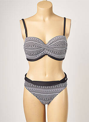 Costum de baie din două piese elasticitate sutien balconet cu decolteu înalt negru SUN PLAYA femeie