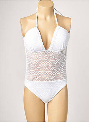 Costum de baie dintr-o singură piesă efect material satinat top sutien modelat alb DAG ADOM femeie