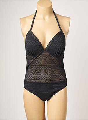 Costum de baie dintr-o singură piesă efect material satinat top sutien modelat negru DAG ADOM femeie