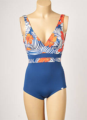 Costum de baie dintr-o singură piesă efect material satinat top triunghiuri albastru PLAGE DU SUD femeie