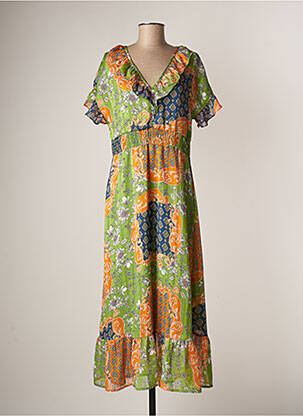 Rochie lungă mâneci scurte mâneci scurte verde JUS D'ORANGE femeie