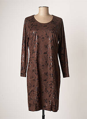 Rochie midi imprimeu fantezie mâneci lungi maro GREGORY PAT femeie
