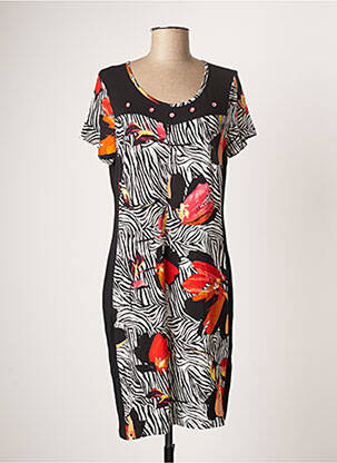 Rochie midi imprimeu floral mâneci scurte negru FRANCE RIVOIRE femeie