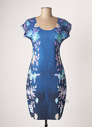Rochie midi imprimeu floral mâneci scurte albastru ANIMAPOP femeie