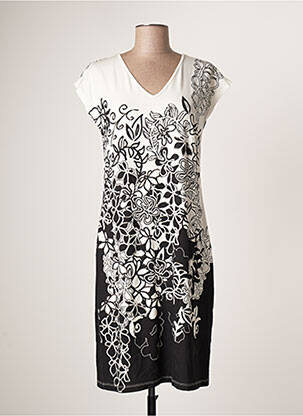 Rochie midi imprimeu floral mâneci scurte negru FRANCE RIVOIRE femeie