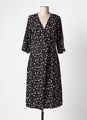Rochie midi imprimeu floral mâneci scurte negru ROSE femeie