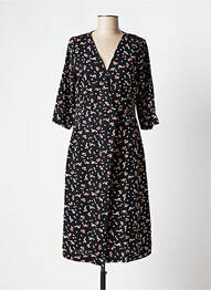 Rochie midi imprimeu floral mâneci scurte negru ROSE femme