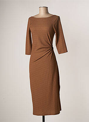 Rochie midi mâneci 3/4 mâneci 3/4 maro OPULLENCE femeie