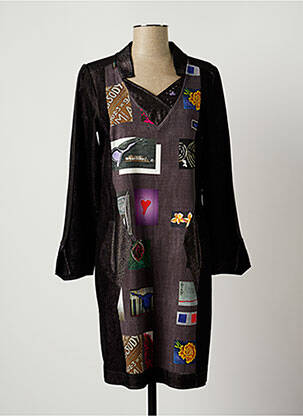 Rochie midi imprimeu fantezie mâneci lungi negru ELISA CAVALETTI femme