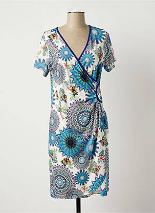 Rochie midi imprimeu floral mâneci scurte albastru JUMFIL femeie