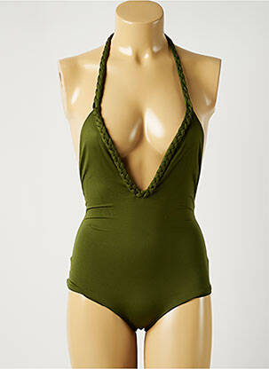 Costum de baie dintr-o singură piesă efect material satinat top triunghiuri verde ALMA DA ONDA femeie