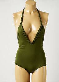 Costum de baie dintr-o singură piesă efect material satinat top triunghiuri verde ALMA DA ONDA femme