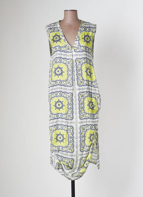 Rochie midi imprimeu fantezie fără mâneci galben TENDANCE UNIQUE femme