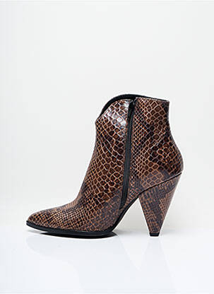 Botine/ghete țesătură satinată toc de 7 la 9 cm maro SISLEY femeie