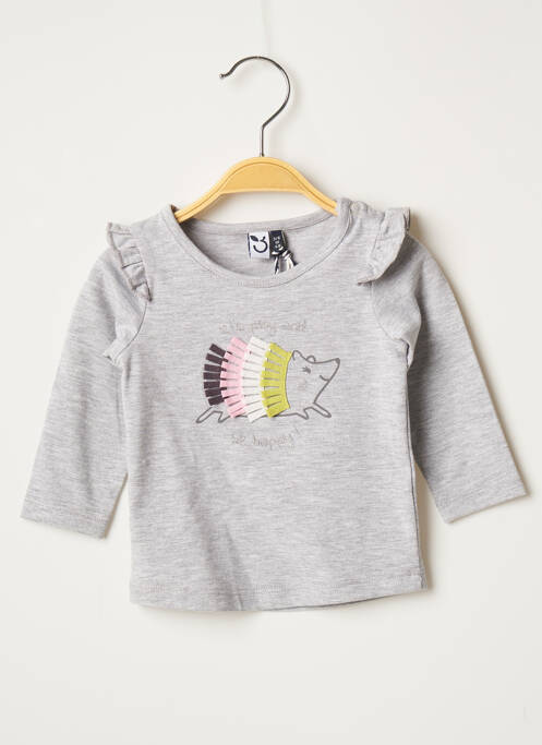 Tricou croială cambrată mâneci lungi gri 3 POMMES fille