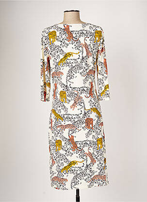 Rochie midi mâneci 3/4 mâneci 3/4 bej OUI femeie