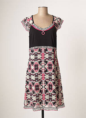 Rochie midi imprimeu fantezie mâneci scurte negru GUY DUBOUIS femeie