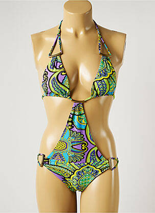Costum de baie dintr-o singură piesă imprimeu fantezie top triunghiuri verde MISS BIKINI femeie